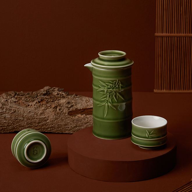 乾唐軒活瓷-竹君子泡茶器/一壺x二杯/綠釉- 真享購TTVSHOPPING